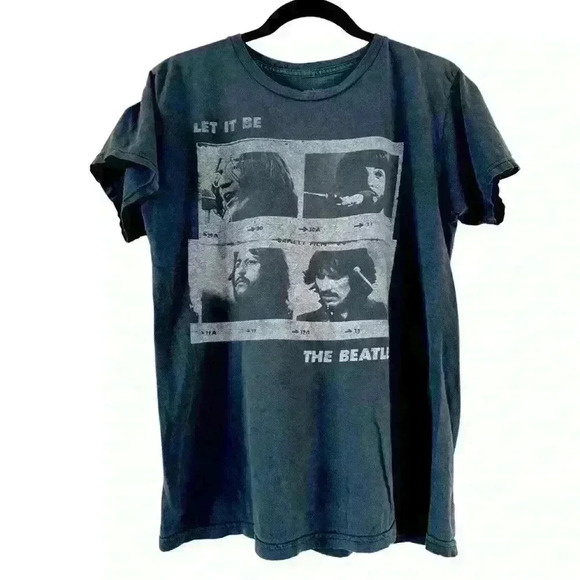 The Beatles Black Let it Be - Apple Logo Band Tee - Mens Size Medium Distressed - Picture 1 of 5